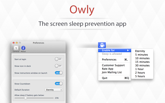 ‎Owly - Prevent Display Sleep Screenshot