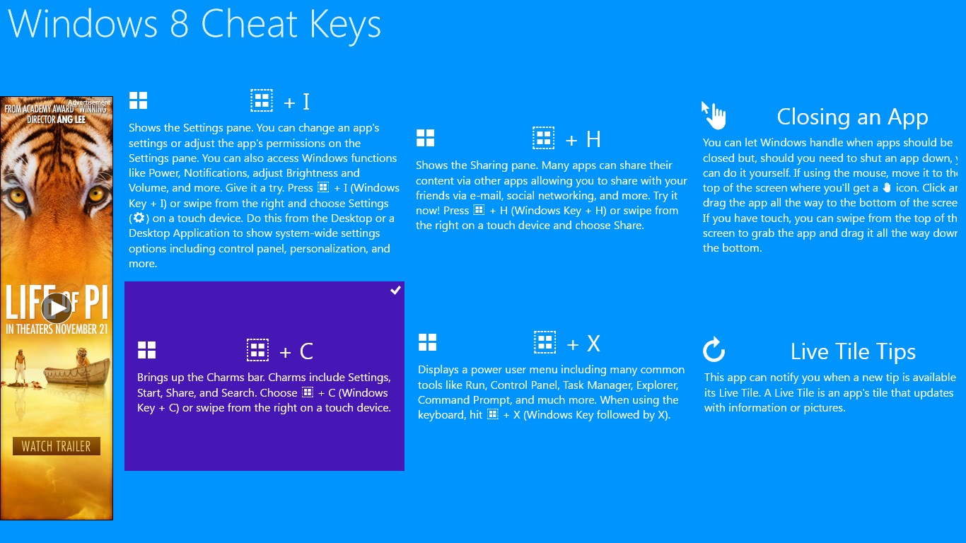 Windows 8 Cheat Keys Screenshot