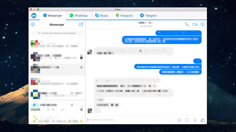Franz Fur Os X Viele Messenger In Einer App Vereint Facebook Whatsapp Telegram Skype Slack Und Co
